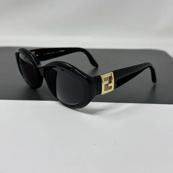 Fendi FS 173 Ebony Oval Black Vintage Side Gold Mesh Sunglasses Frame Only